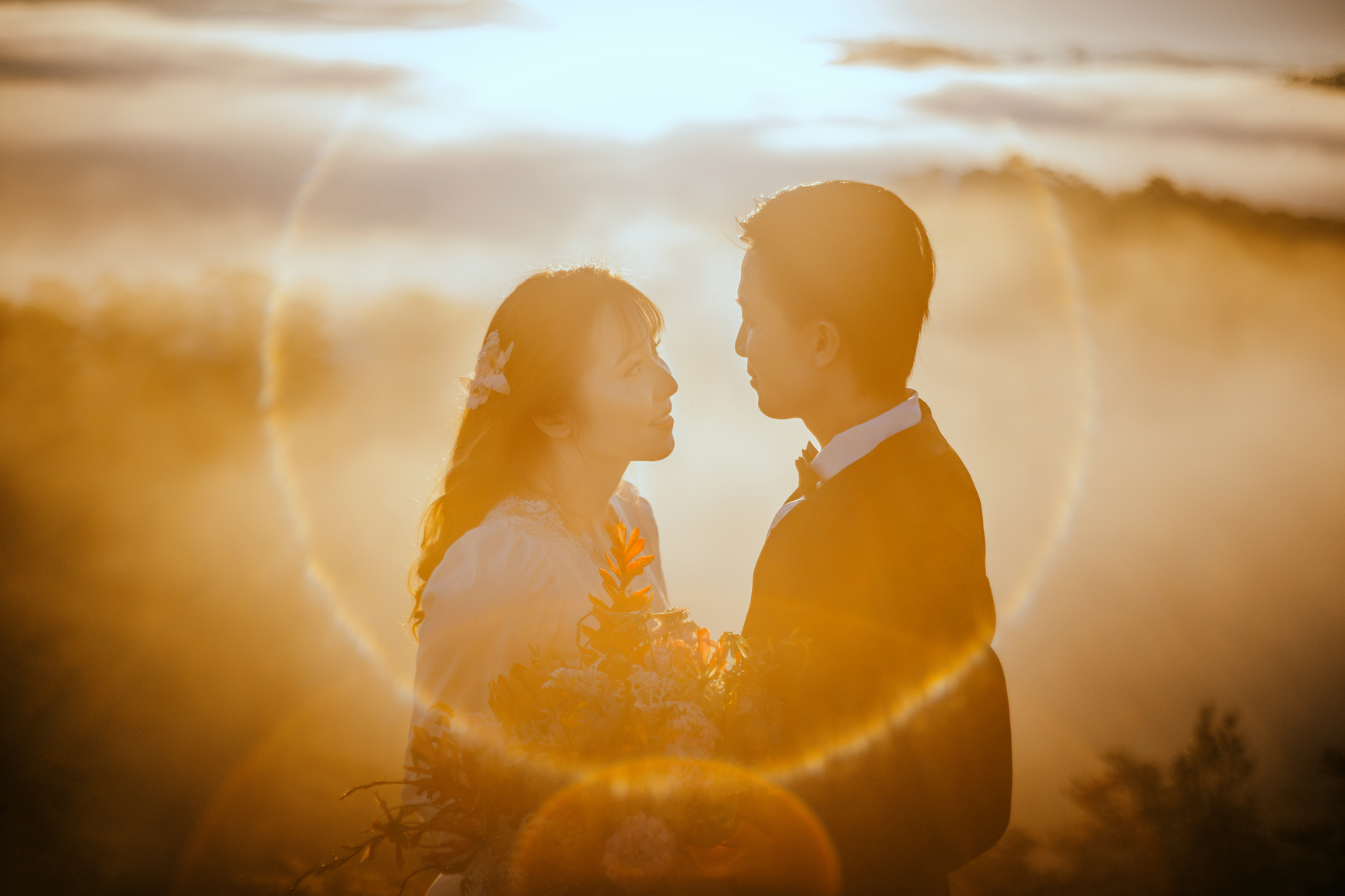 Man and Woman Staring at Each Other during Sunset